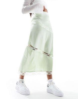 Wednesday's Girl lace insert midaxi skirt in mint fB[X