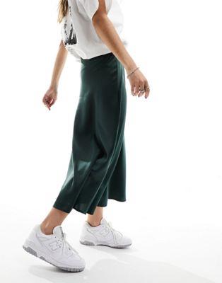 Y.A.S satin midi skirt in forest green fB[X