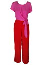 MaisonJules Maison Jules Ablaze Red Pink Colorblocked Short-Sleeve Tie-Front Jumpsuit 8 fB[X