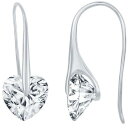 Classic Women's Earrings Sterling Silver Heart Shape White CZ Frenchwire D-7875 レディース