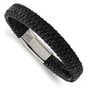 Chisel Stainless Steel Polished Black Woven Leather Bracelet ユニセックス