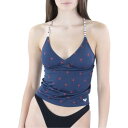 LV[ Roxy Womens Navy Printed Strappy Beachwear Tankini Swim Top 14 fB[X