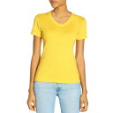 X[ hbc Three Dots Womens Yellow Cotton Short Sleeves V-Neck T-Shirt Top S fB[X