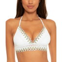 xbJ Becca Womens White Crochet Trim Halter Beachwear Bikini Swim Top L fB[X