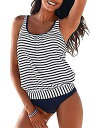 BIKINX Striped Tankini Swimsuits for Women Plus Size Swimwear Tummy Control Two レディース