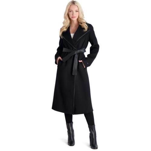 ϥ Tahari Juliette Women's Wool Blend Double Face Faux Leather Trim Belted Coat ǥ