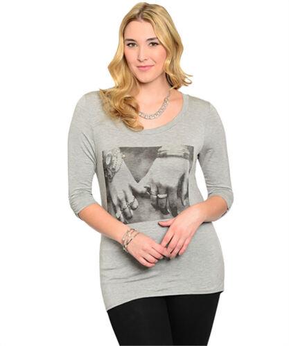 OTFL Otfl Women'S Grey 3/4 Sleeve Plus Size Top 1XL レディース