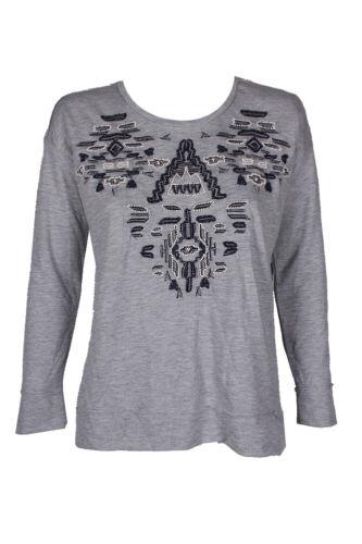 Styleco Style & Co Industrial Grey Blue Embroidered Embellished Sweatshirt L fB[X
