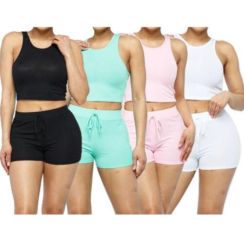 DBFL Women's Tank Top & Shorts Casual High Waisted Loungewear Drawstring Shorts Set fB[X