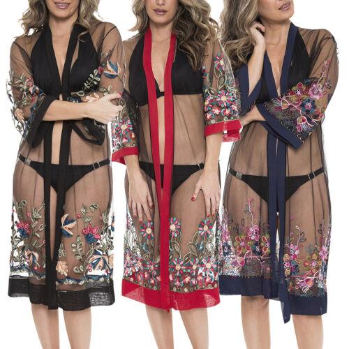 Janice Apparel Women's Kimono Summer Embroidered Floral Lightweight Top Cover Beachwear Dress レディース