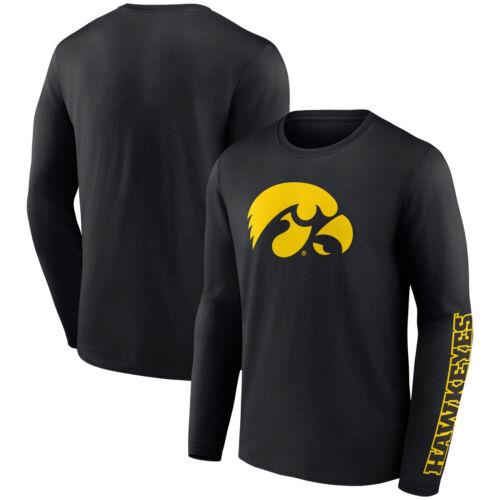 Men's Fanatics Black Iowa Hawkeyes Double Time 2-Hit Long Sleeve T-Shirt メンズ