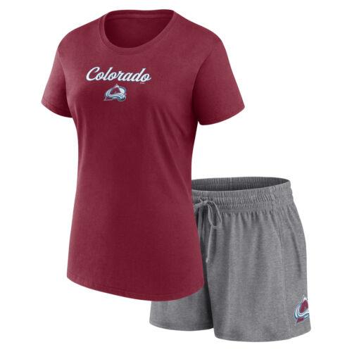 Women 039 s Fanatics Burgundy/Gray Colorado Avalanche Script T-Shirt Shorts Set レディース