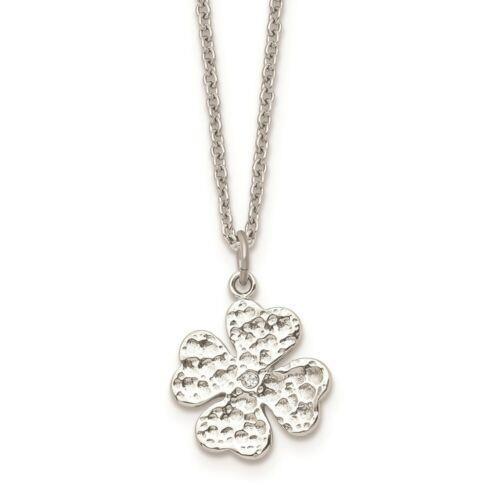 Chisel Stainless Steel Polished Four Leaf Clover with Crystal Necklace ユニセックス