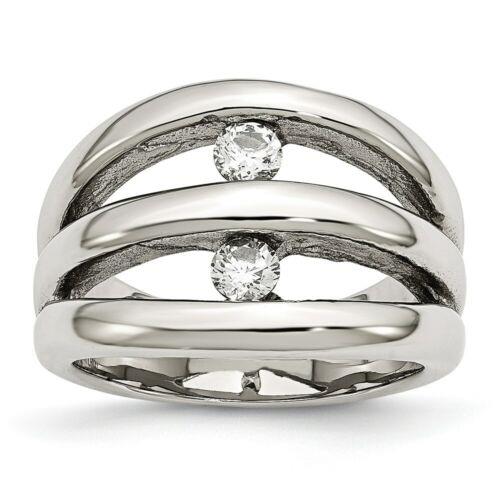 Chisel Stainless Steel Polished CZ Ring ユニセックス