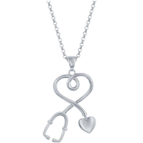 Classic Women 039 s Pendant with Chain Sterling Silver Heart Stethoscope J-2774 レディース