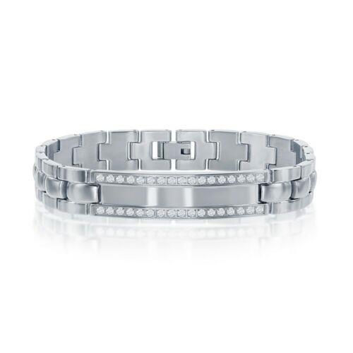 Unbranded Stainless Steel ID Engravable CZ Bracelet 8.5 ユニセックス