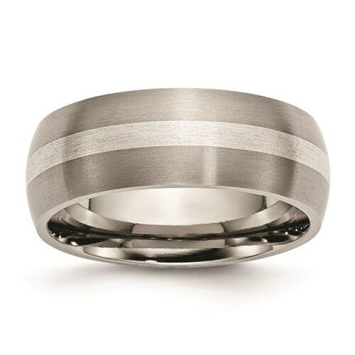 Chisel Titanium Sterling Silver Inlay 8mm Brushed Band ユニセックス