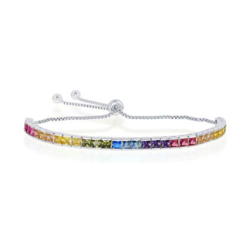 Classic Sterling Silver Rainbow CZ Channel-Setting 4mm Bolo Bracelet ユニセックス