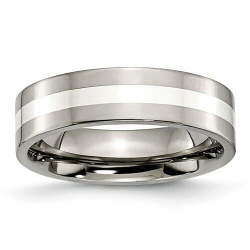 Chisel Titanium Sterling Silver Inlay Flat 6mm Polished Band ユニセックス