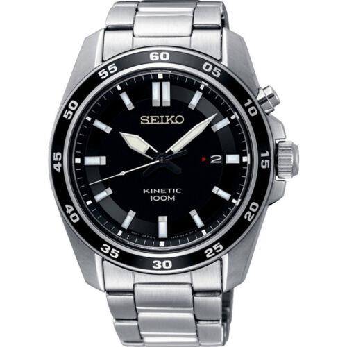 Seiko Men 039 s Watch Kinetic Black Dial Silver Stainless Steel Bracelet Date SKA785 メンズ