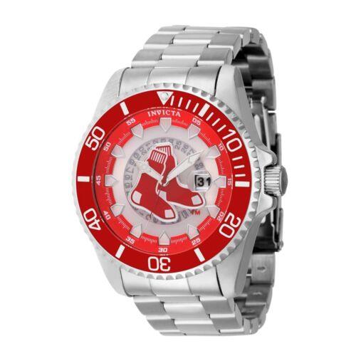 Invicta Men s Watch MLB Boston Red Sox Date Display Silver Steel Bracelet 43457 メンズ