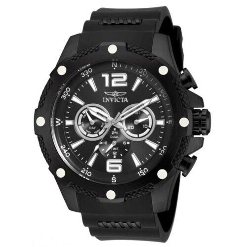 Invicta Men's Watch I-Force Quartz Dual Time Zone Black Dial Rubber Strap 19662 メンズ