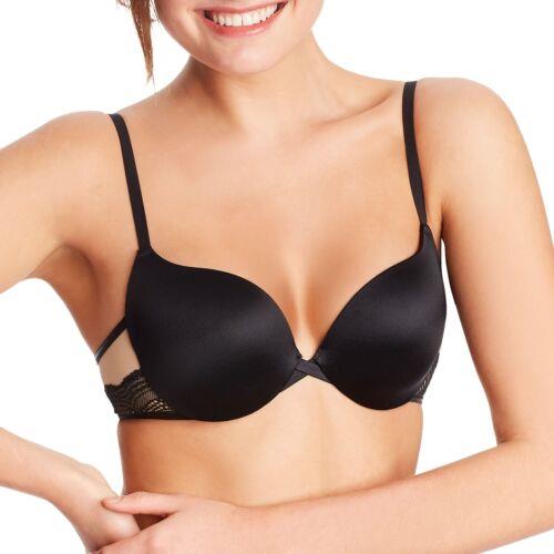 メイデンフォーム Maidenform Underwire Demi Push-Up Lace-Trim Bra Black W/Body Beige Lining 36A レディース