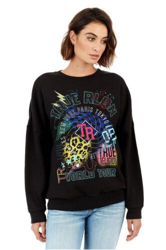 True Religion Women's World Tour Boyfriend Pullover Sweatshirt in Black fB[X