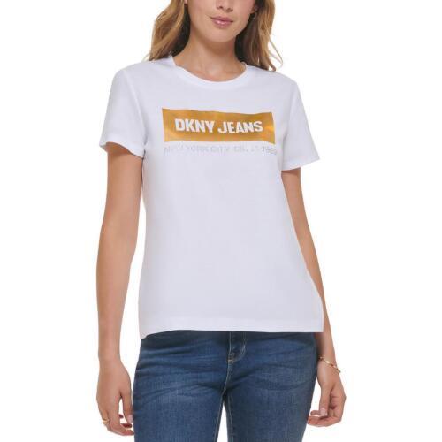 ディーケーエヌワイ DKNY Jeans Womens Graphic Metallic Embellished Graphic T-Shirt Top レディース