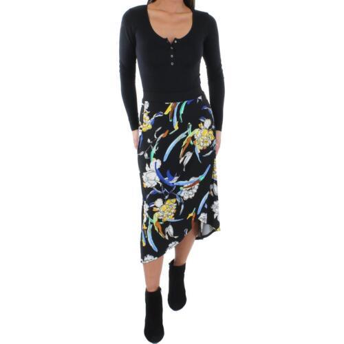 JM Collection Womens Black Floral Print Hi-Low Midi Wrap Skirt XS fB[X