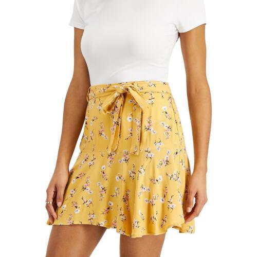 Self E Womens Yellow Floral Tie-Front Short Mini Skirt Juniors L fB[X