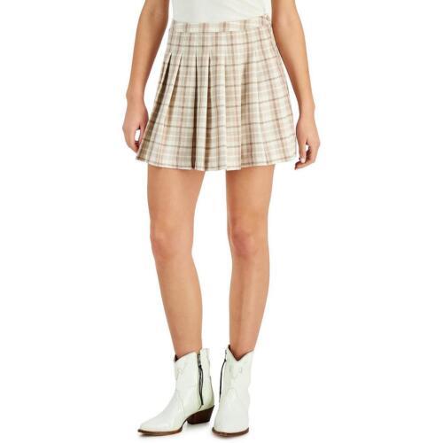 Self E Womens Beige Plaid Mini Juniors Pleated Skirt XS fB[X