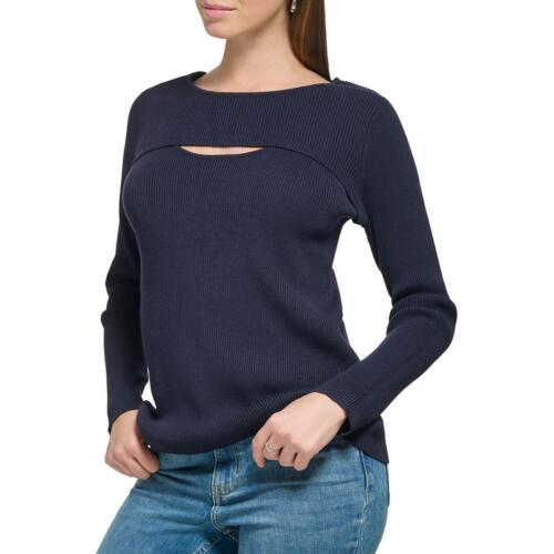 JoNC Calvin Klein Womens Cutout Ribbed Knit Shirt Pullover Sweater Top fB[X