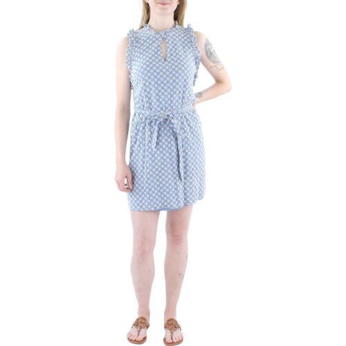 ロンドンタイムズ London Times Womens Blue Eyelet Ruffled Shift Dress Petites 4P レディース