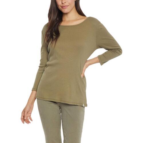 NYDJ Womens Forever Comfort Green Ribbed 3/4 Sleeve Tee T-Shirt Top L ǥ