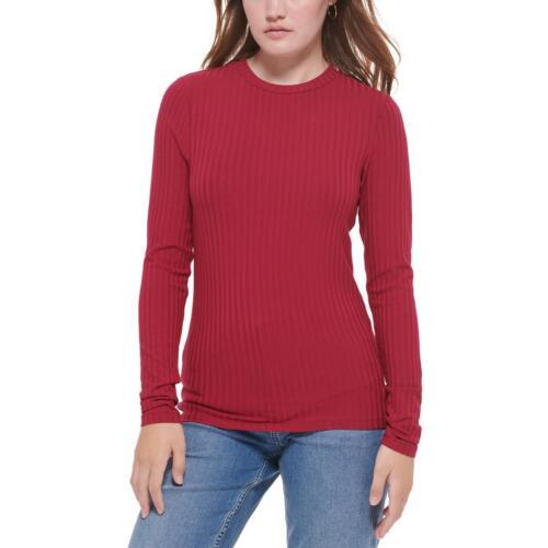カルバンクライン Calvin Klein Jeans Womens Red Ribbed Crewneck Pullover Top Shirt XL レディース