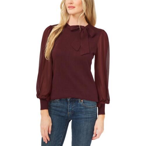CeCe Womens Chiffon Sleeves Tie Neck Shirt Pullover Sweater Top fB[X