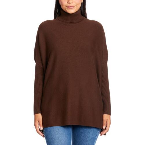 WZt Joseph A. Womens Brown Ribbed Tim Poncho Turtleneck Sweater Shirt XL fB[X