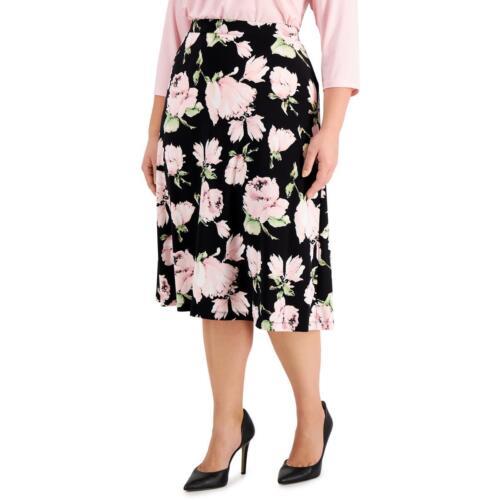Kasper Womens Black Floral Print Below Knee Daytime Midi Skirt Plus 3X fB[X