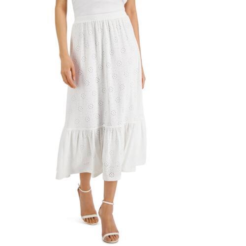 Kasper Womens White Eyelet A-Line Midi Skirt XL fB[X