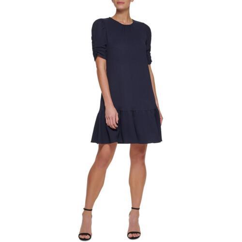 ディーケーエヌワイ DKNY Womens Navy Puff Sleeve Short A-Line Mini Dress 6 レディース