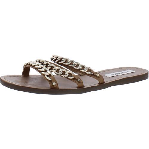 ǥ Steve Madden Womens Edged Tan Chain Slide Sandals Shoes 9 Medium (B M) ǥ