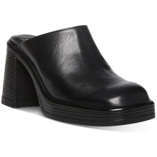 スティーブマデン メデン Steve Madden Womens Flirtie Black Leather Platform Mules Shoes 6.5 7 レディース