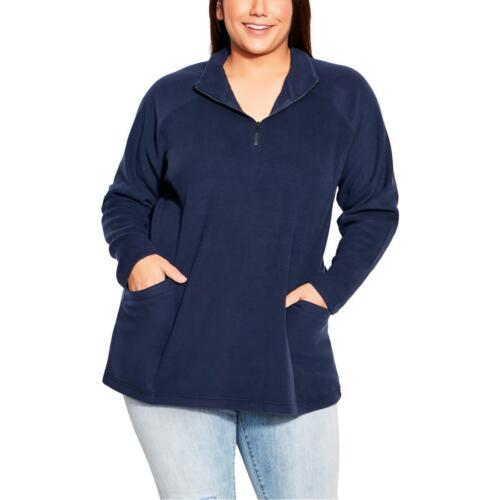 Avenue Womens Navy Zipper Fleece Tunic Sweater Shirt Plus 20 fB[X