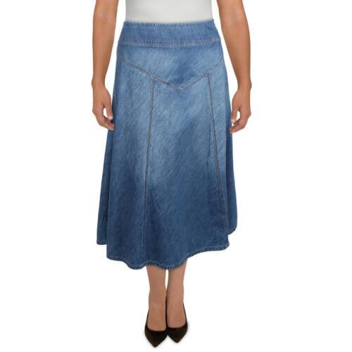 Lauren Jeans Co. Womens Blue Denim Midi Maxi A-Line Skirt Plus 16W fB[X