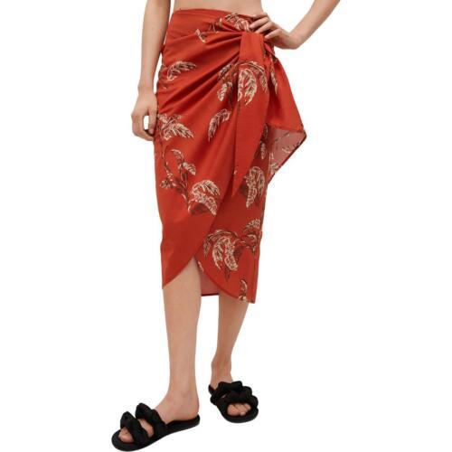 MNG Womens Orange Floral Print Midi Summer Wrap Skirt M fB[X