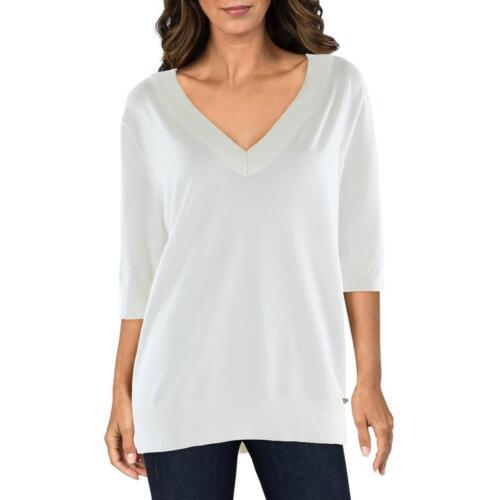 fB[P[GkC DKNY Womens Ivory Ribbed Trim V-Neck Top V-Neck Sweater Shirt XL fB[X