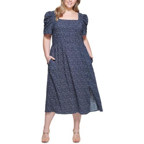 ディーケーエヌワイ DKNY Womens Navy Printed Long Summer Maxi Dress Plus 16W レディース