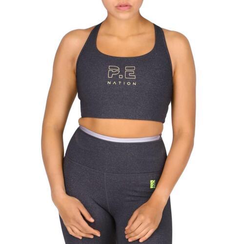 P.E Nation Womens Reaction Gray Yoga Fitness Sports Bra Athletic M レディース