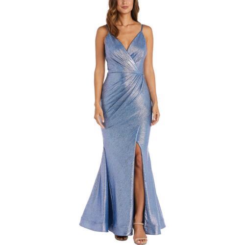 NW Nightway Womens Blue Metallic Maxi Formal Evening Dress Gown 4 レディース